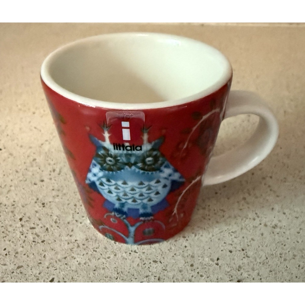 NEW iitala Finland Klaus Haapaniemi Red Stylized Owl Demitasse Espresso Mug